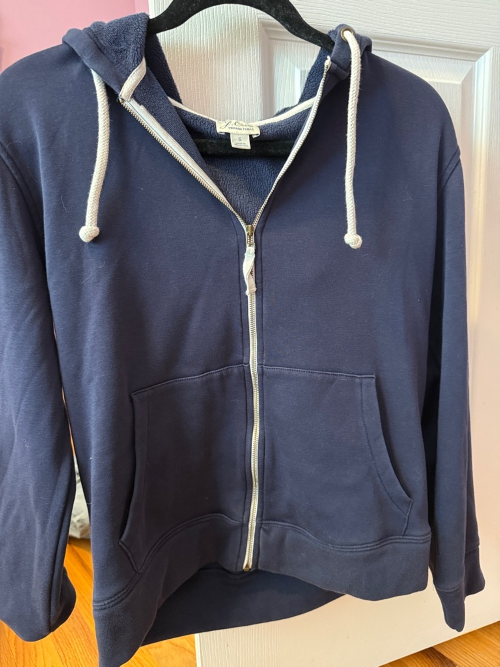 J. Crew Navy Zip Hoodie with Cream Trim